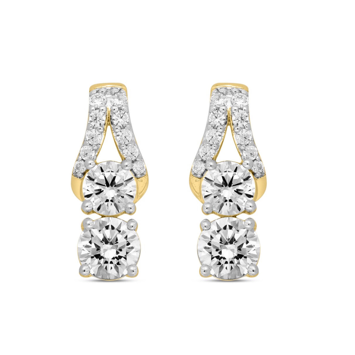 LADIES EARRINGS 2CT ROUND DIAMOND 14K YELLOW GOLD...