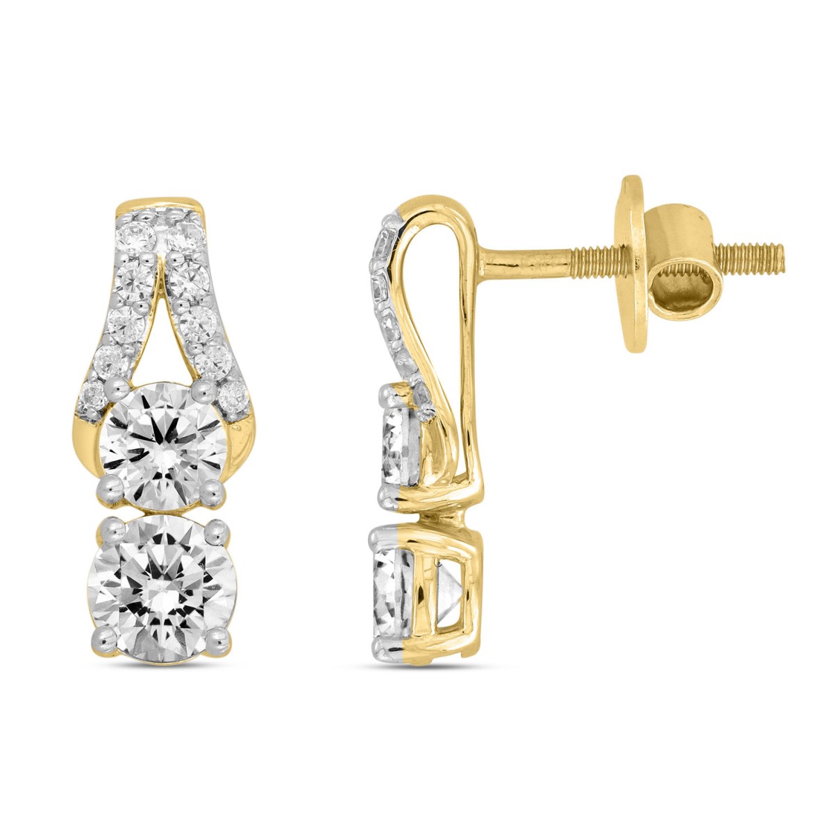 LADIES EARRINGS 2CT ROUND DIAMOND 14K YELLOW GOLD