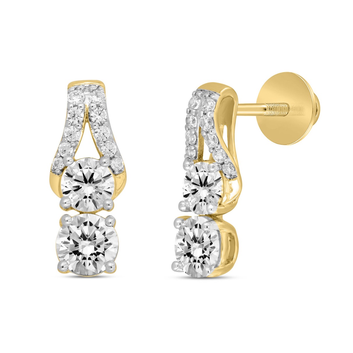 LADIES EARRINGS 2CT ROUND DIAMOND 14K YELLOW GOLD