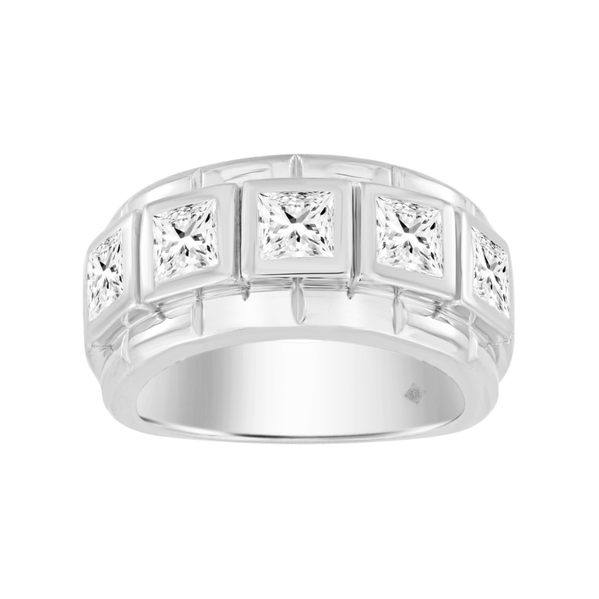 MEN'S RING 2 1/2CT PRINCESS DIAMOND 14K WHITE GOLD...