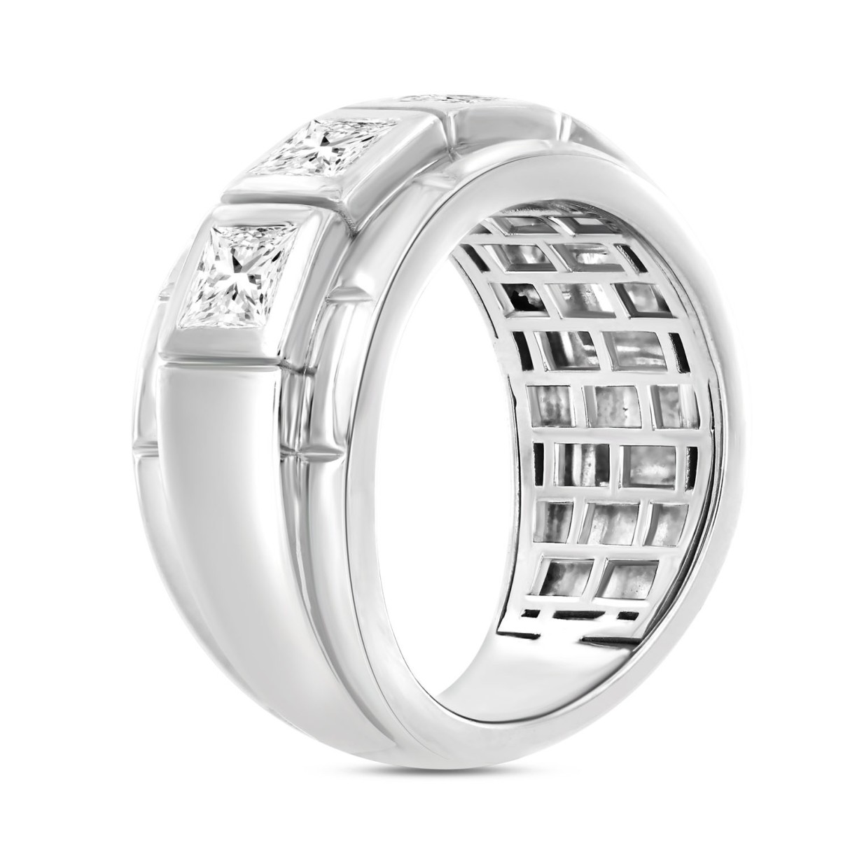 MEN'S RING 2 1/2CT PRINCESS DIAMOND 14K WHITE GOLD