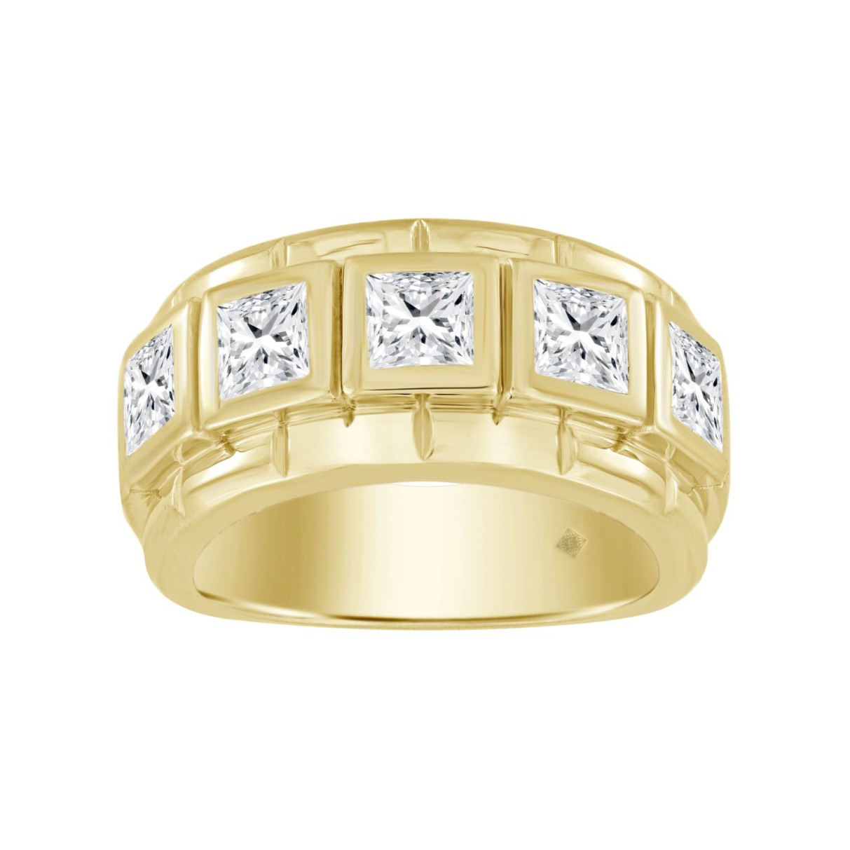 MEN'S RING 2 1/2CT PRINCESS DIAMOND 14K YELLOW GOLD