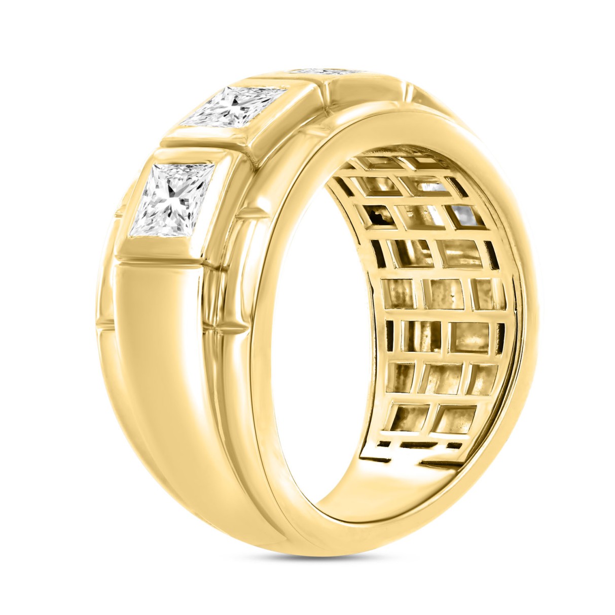 MEN'S RING 2 1/2CT PRINCESS DIAMOND 14K YELLOW GOLD