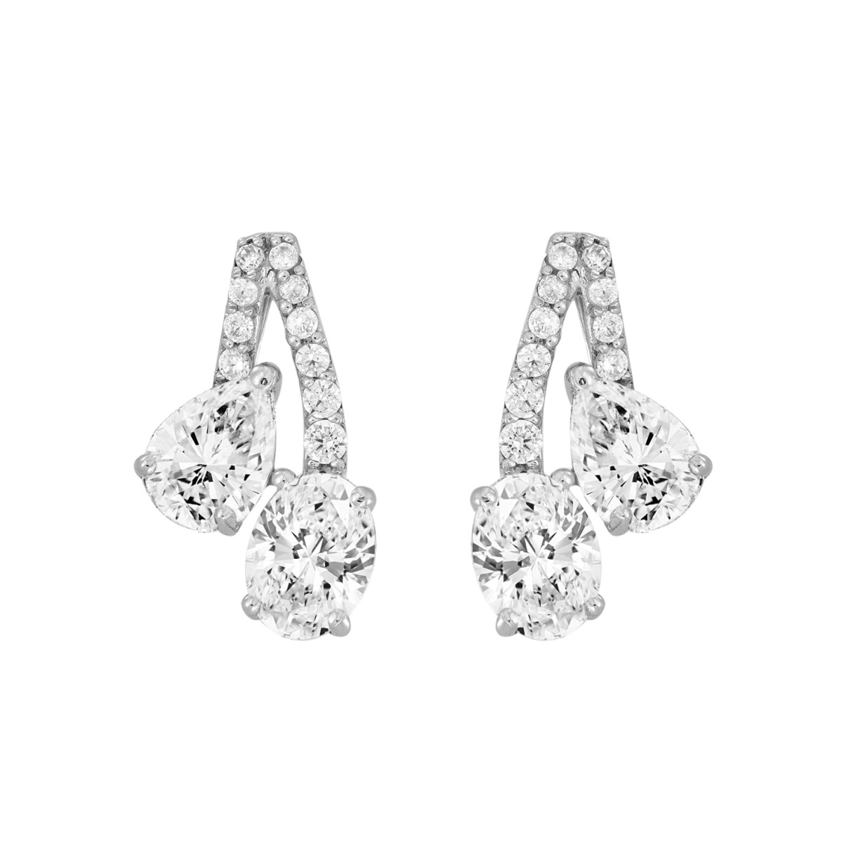 14K WHITE GOLD 2 1/2CT ROUND/OVAL/PEAR DIAMOND LADIES EARRINGS 