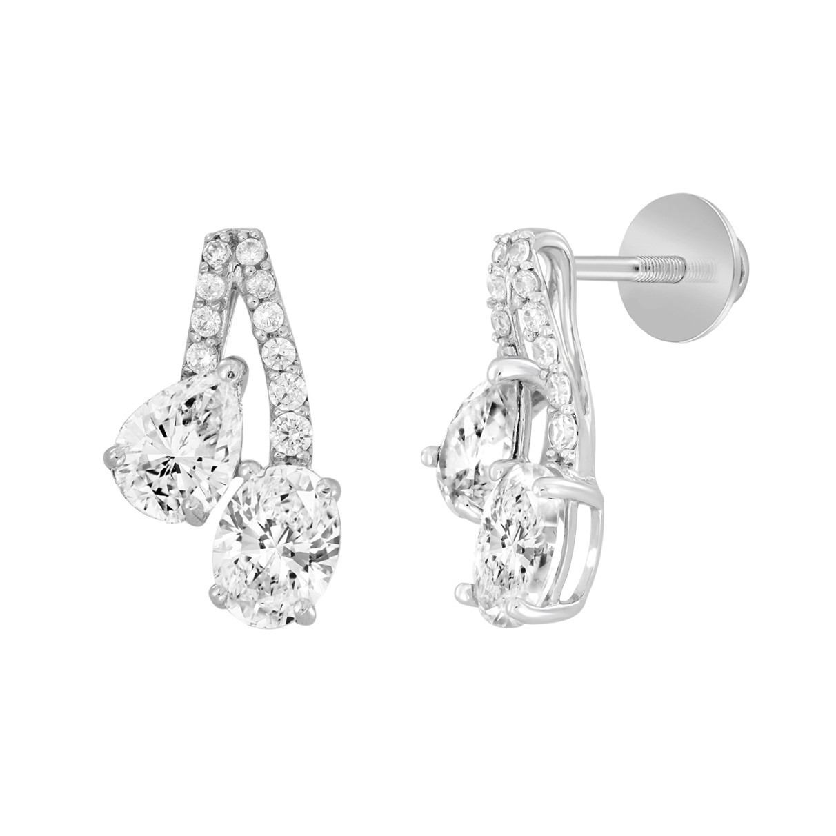 14K WHITE GOLD 2 1/2CT ROUND/OVAL/PEAR DIAMOND LADIES EARRINGS 