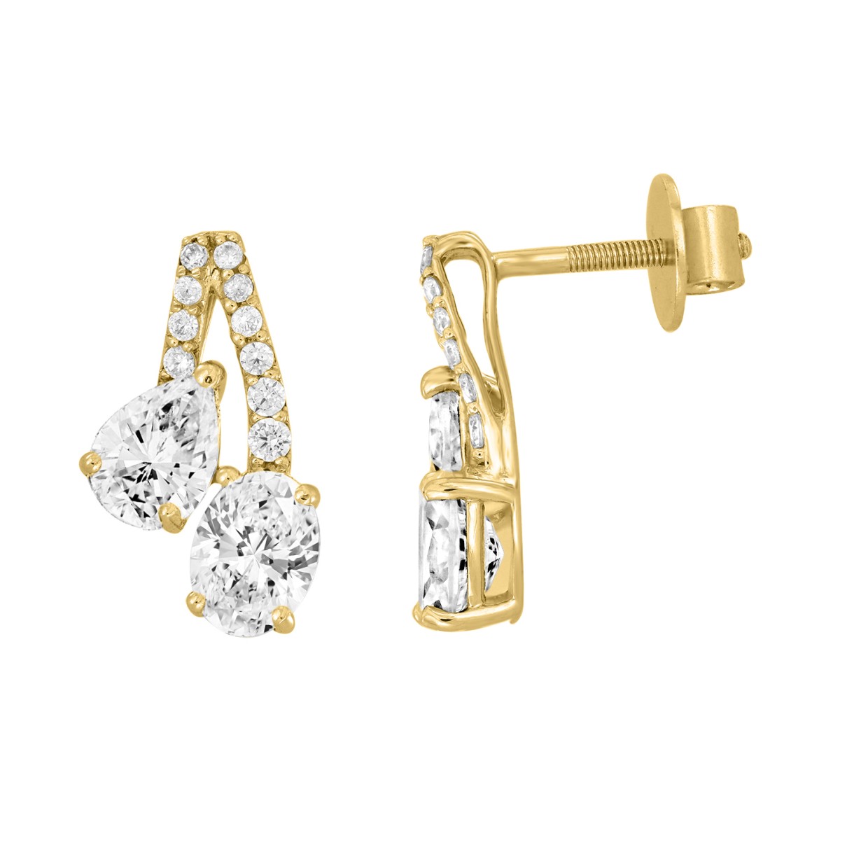 14K YELLOW GOLD 2 1/2CT ROUND/OVAL/PEAR DIAMOND LADIES EARRINGS 