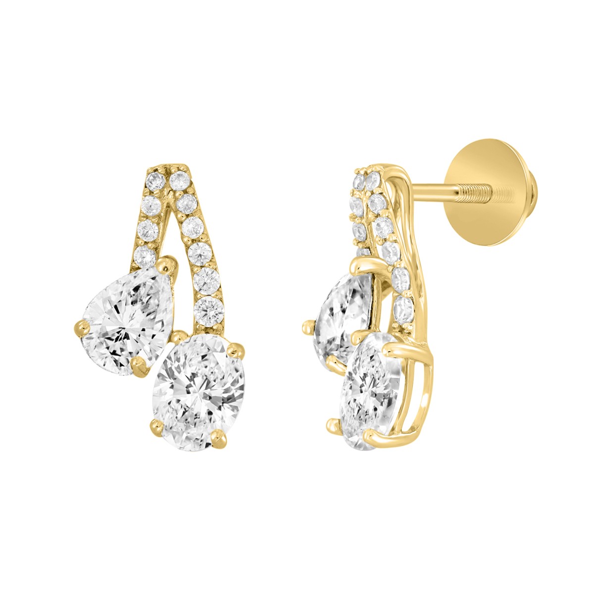 14K YELLOW GOLD 2 1/2CT ROUND/OVAL/PEAR DIAMOND LADIES EARRINGS 