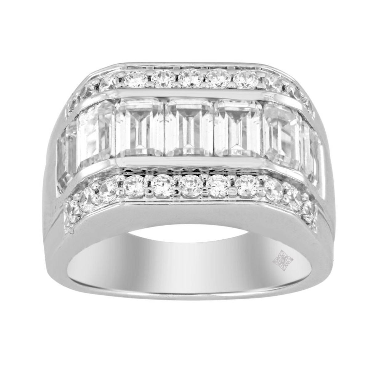 MEN'S RING 4 1/4CT ROUND/EMERALD DIAMOND 14K WHITE...