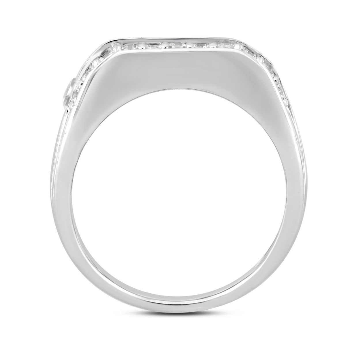 MEN'S RING 4 1/4CT ROUND/EMERALD DIAMOND 14K WHITE GOLD