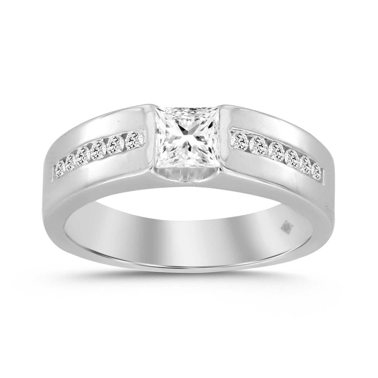 MEN'S BAND 1CT ROUND/PRINCESS DIAMOND 14K WHITE GO...