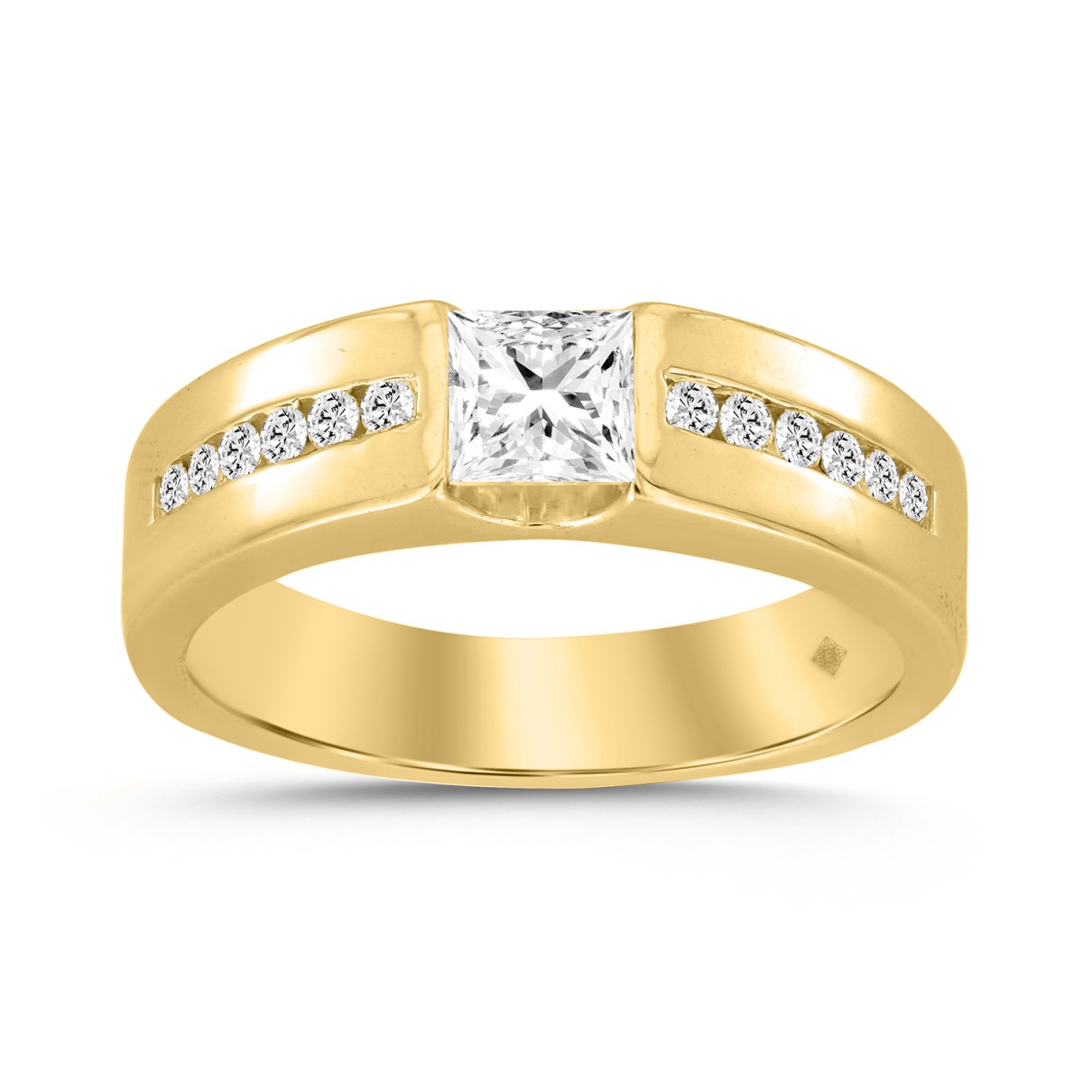 MEN'S BAND 1CT ROUND/PRINCESS DIAMOND 14K YELLOW GOLD (CENTER STONE PRINCESS DIAMOND 3/4CT )