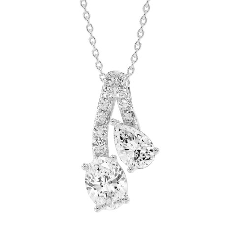 14K WHITE GOLD 2CT ROUND/OVAL/PEAR DIAMOND LADIES PENDANT WITH CHAIN