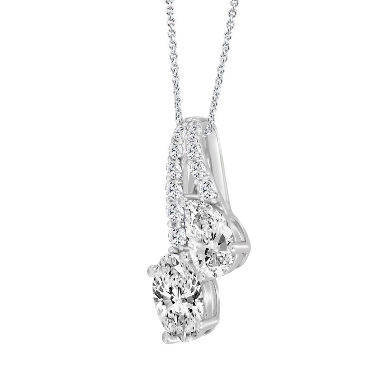 14K WHITE GOLD 2CT ROUND/OVAL/PEAR DIAMOND LADIES PENDANT WITH CHAIN