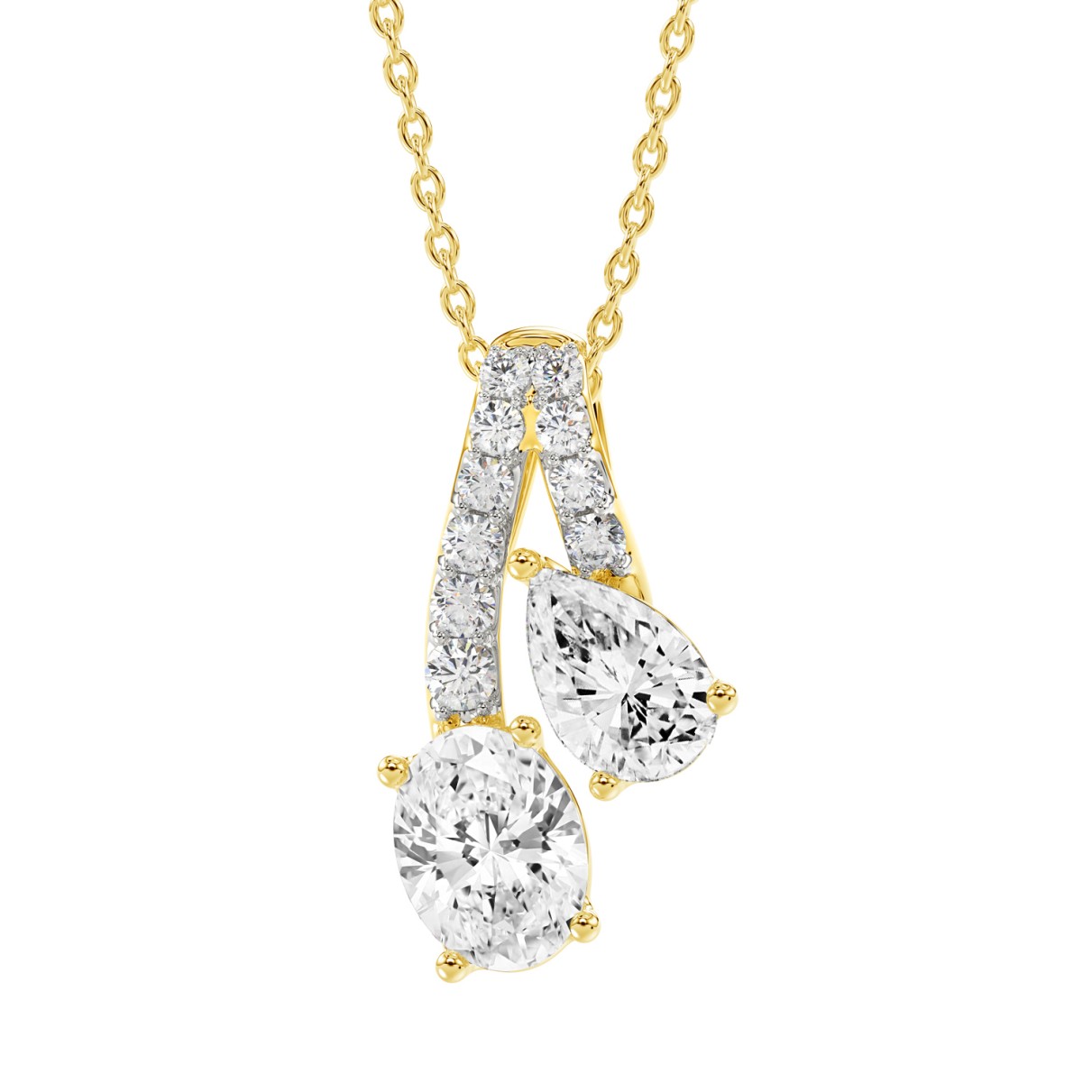 14K YELLOW GOLD 2CT ROUND/OVAL/PEAR DIAMOND LADIES PENDANT WITH CHAIN