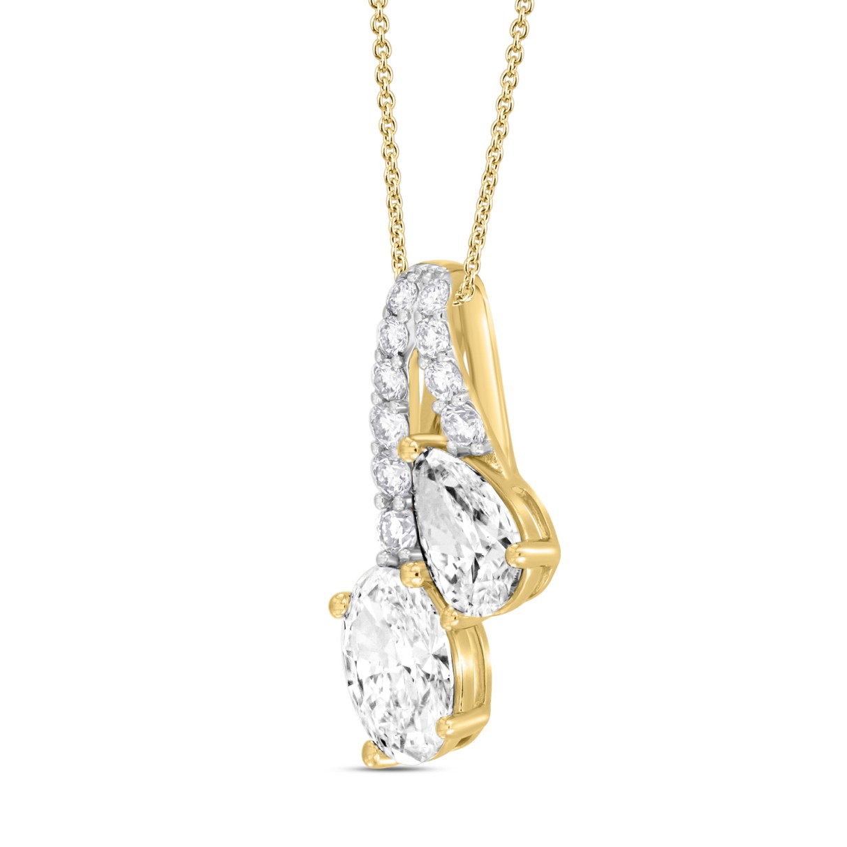 14K YELLOW GOLD 2CT ROUND/OVAL/PEAR DIAMOND LADIES PENDANT WITH CHAIN