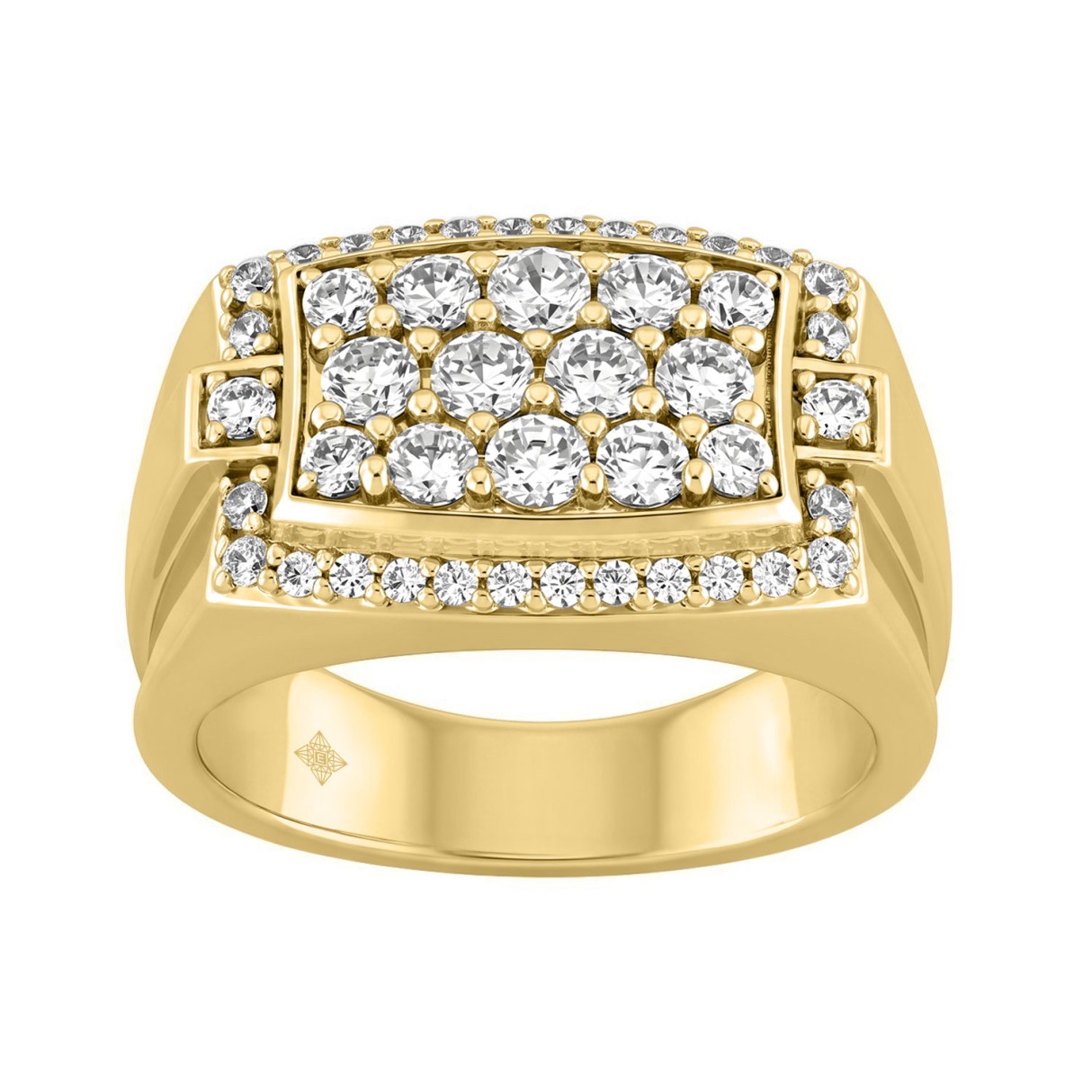 Men's 10K Yellow Gold 1 1/2Ct Round Diamond Cluste...