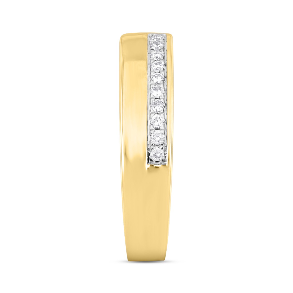 14K YELLOW GOLD 3/4CT ROUND/PRINCESS DIAMOND MEN'S BAND (CENTER STONE PRINCESS DIAMOND 1/2CT )