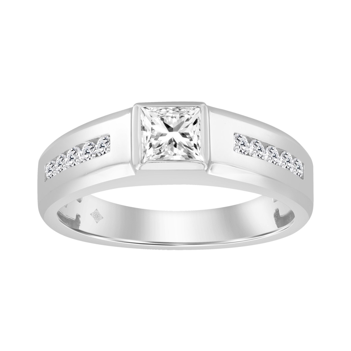 14K WHITE GOLD 1.00CT ROUND/PRINCESS DIAMOND MEN'S RING (CENTER STONE PRINCESS DIAMOND 3/4CT)
