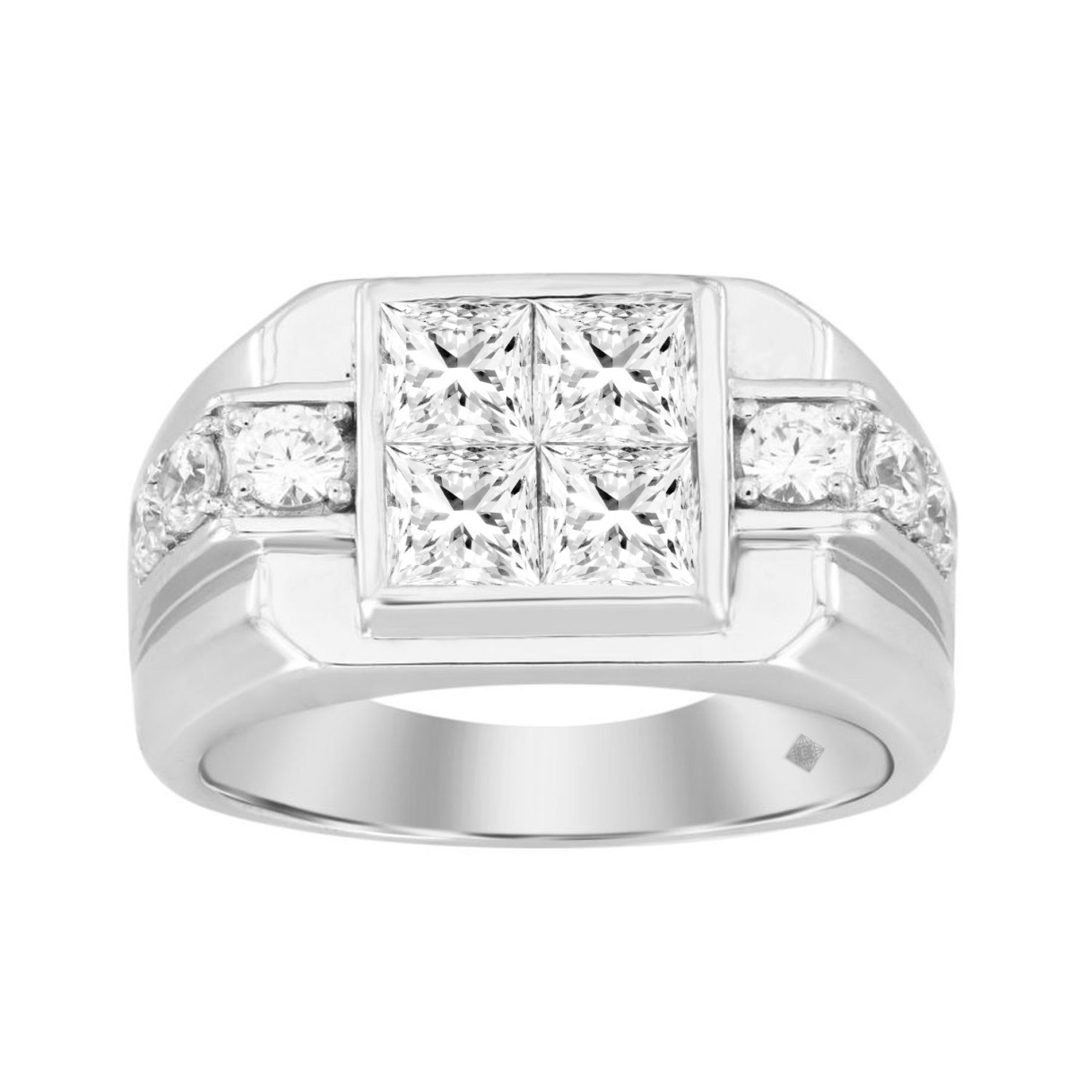 MEN'S RING 2 3/4CT ROUND/PRINCESS DIAMOND 14K WHIT...