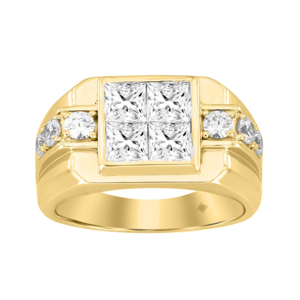 MEN'S RING 2 3/4CT ROUND/PRINCESS DIAMOND 14K YELLOW GOLD