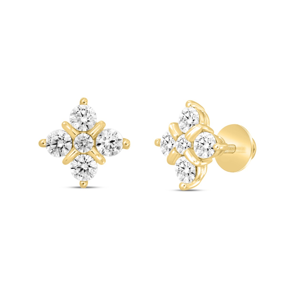 14K YELLOW GOLD 1 1/2CT ROUND DIAMOND LADIES EARRINGS 