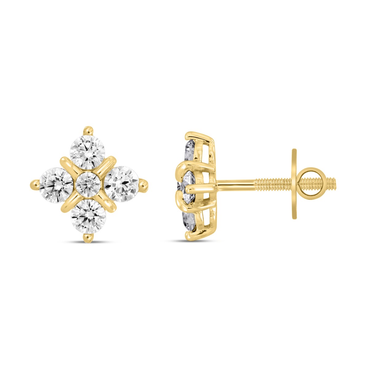 14K YELLOW GOLD 1 1/2CT ROUND DIAMOND LADIES EARRINGS 