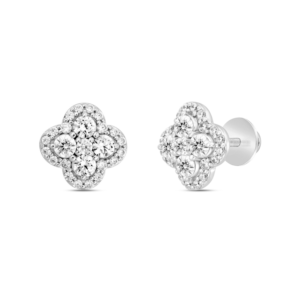 14K WHITE GOLD 1 1/2CT ROUND DIAMOND Men's EARRINGS 