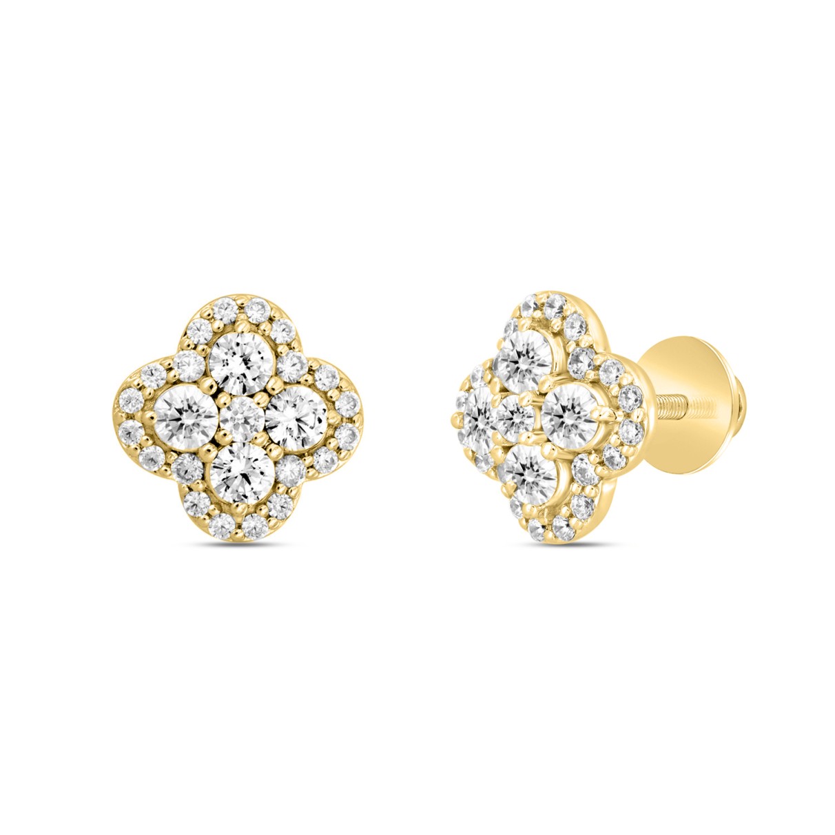 14K YELLOW GOLD 1 1/2CT ROUND DIAMOND Men's EARRINGS 