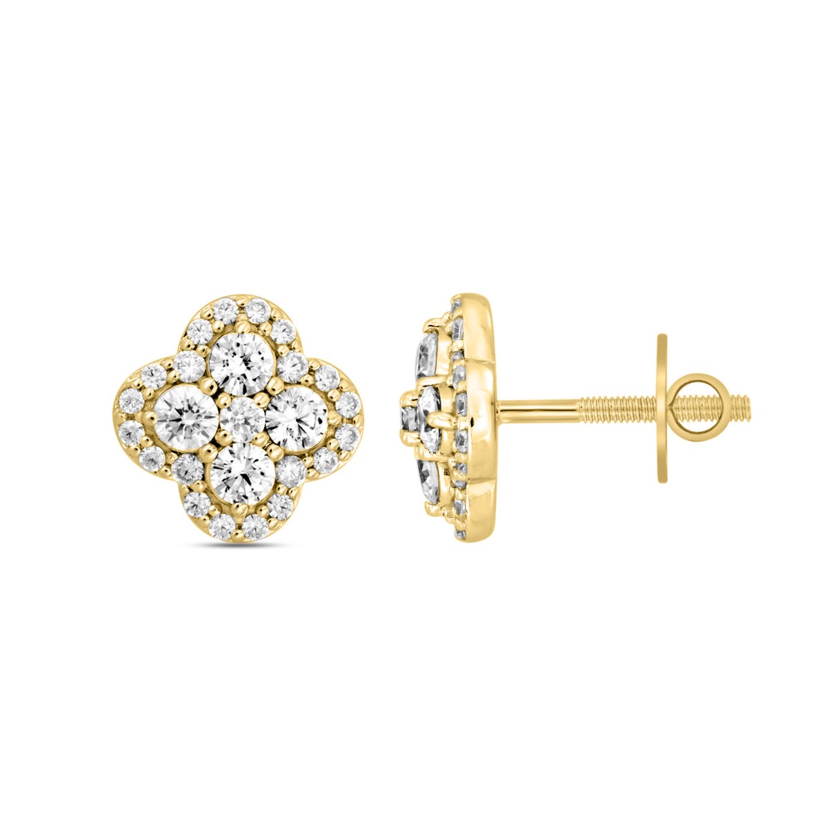 14K YELLOW GOLD 1 1/2CT ROUND DIAMOND Men's EARRINGS 