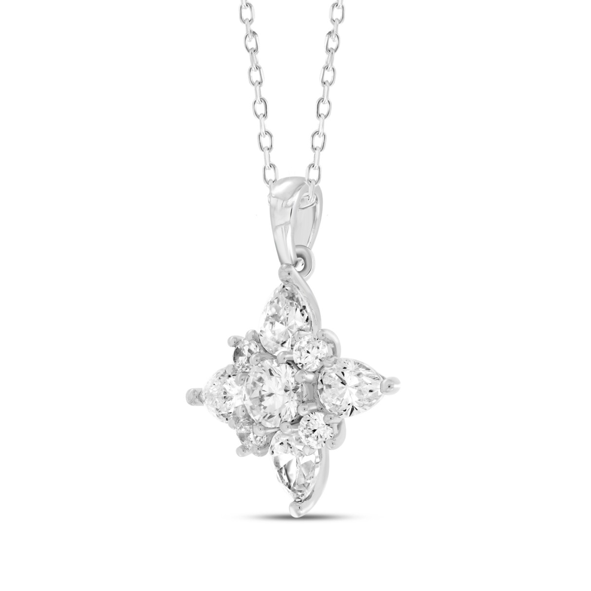 14K WHITE GOLD 1CT ROUND/PEAR DIAMOND LADIES PENDANT WITH CHAIN