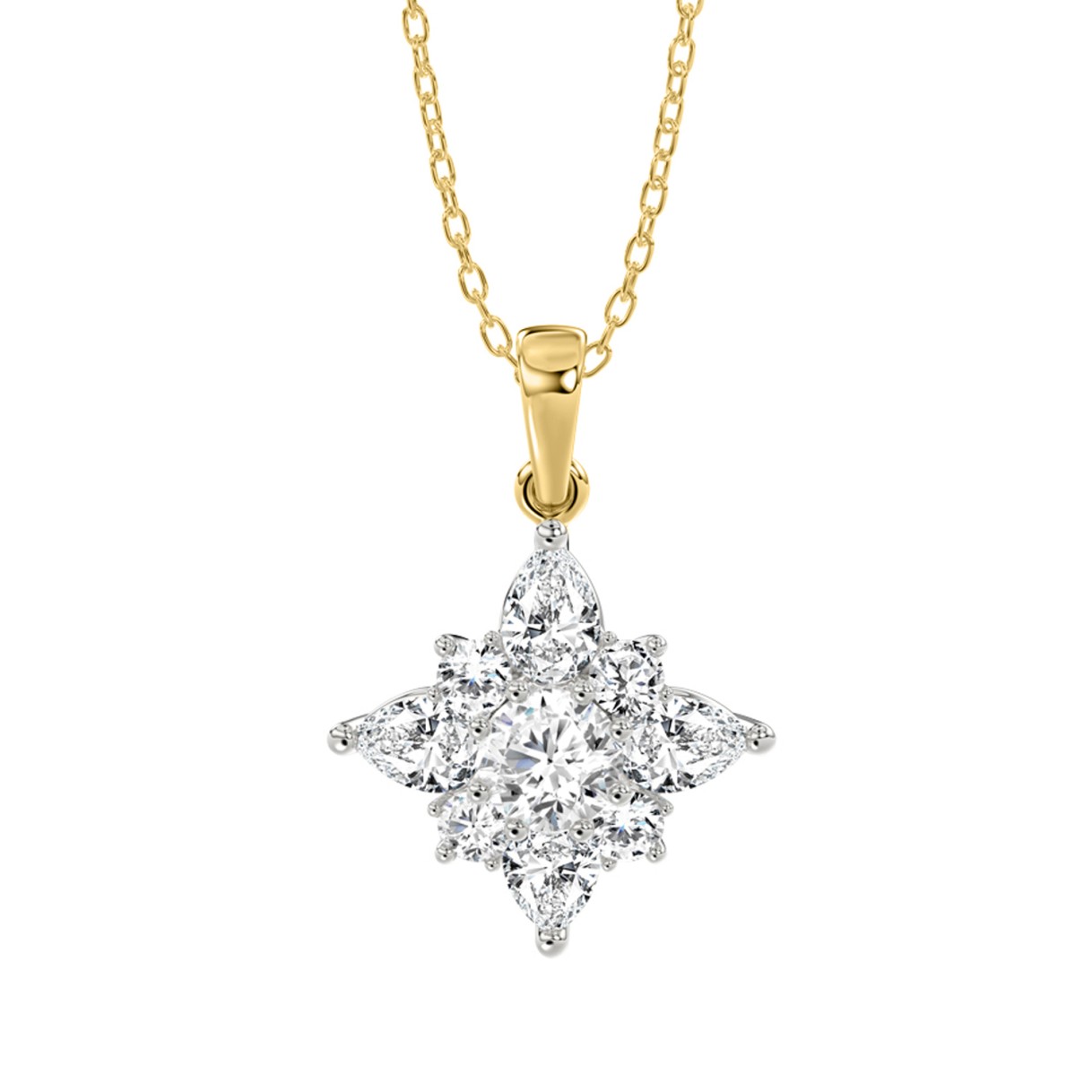 14K YELLOW GOLD 1CT ROUND/PEAR DIAMOND LADIES PENDANT WITH CHAIN