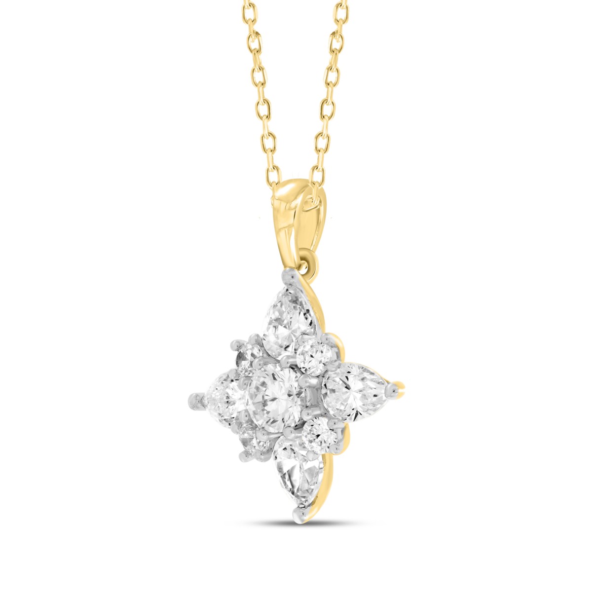 14K YELLOW GOLD 1CT ROUND/PEAR DIAMOND LADIES PENDANT WITH CHAIN