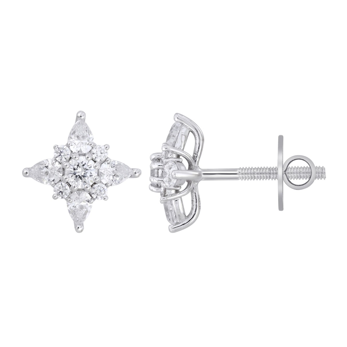 14K WHITE GOLD 1CT ROUND/PEAR DIAMOND LADIES EARRINGS 