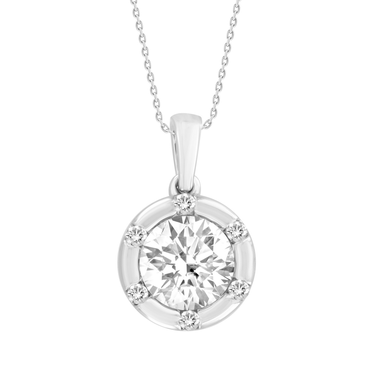 14K WHITE GOLD 1CT ROUND DIAMOND LADIES PENDANT WITH CHAIN