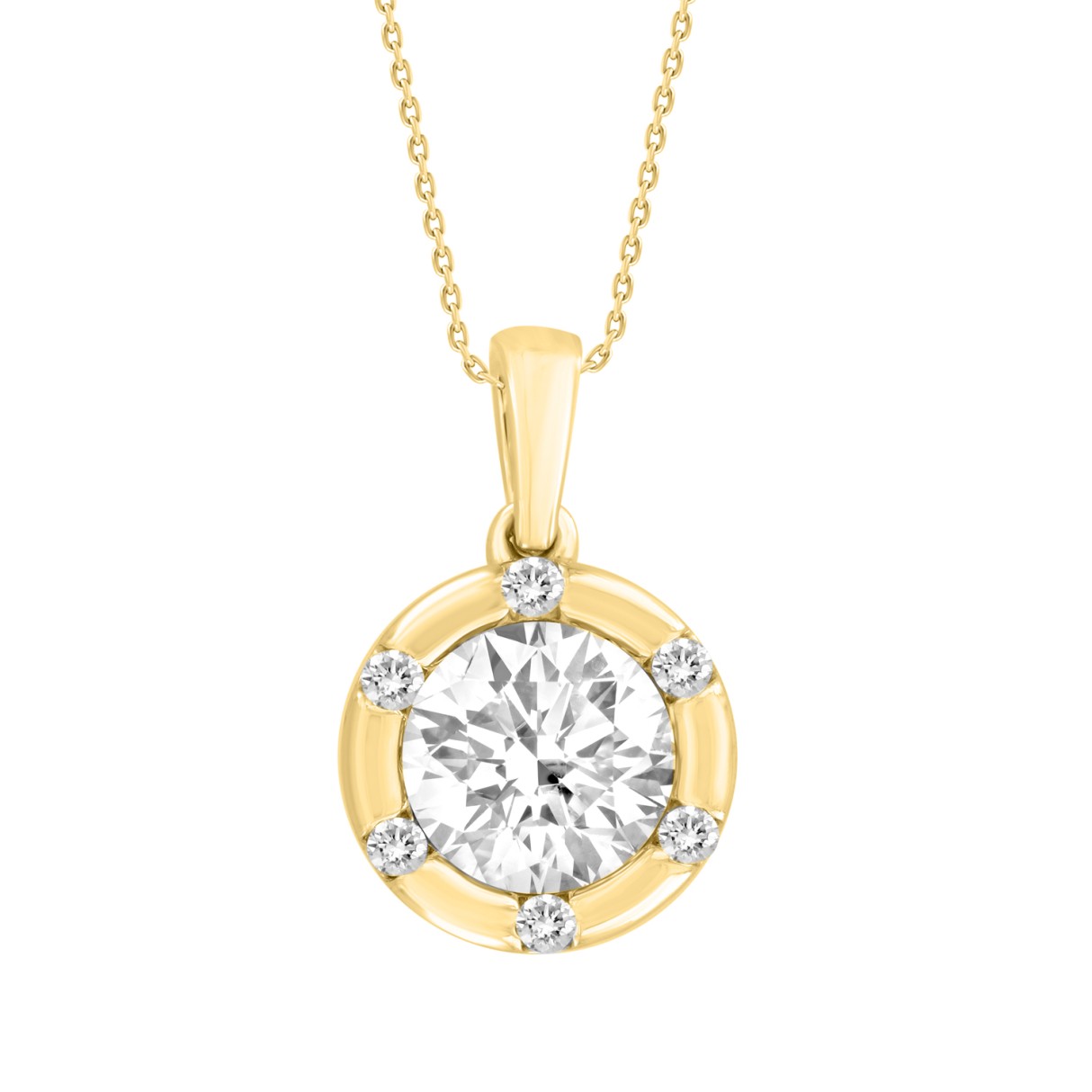 14K YELLOW GOLD 1CT ROUND DIAMOND LADIES PENDANT W...