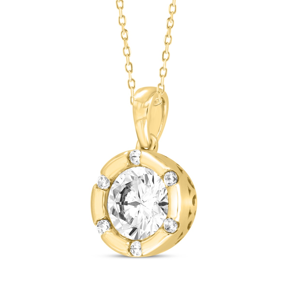 14K YELLOW GOLD 1CT ROUND DIAMOND LADIES PENDANT WITH CHAIN