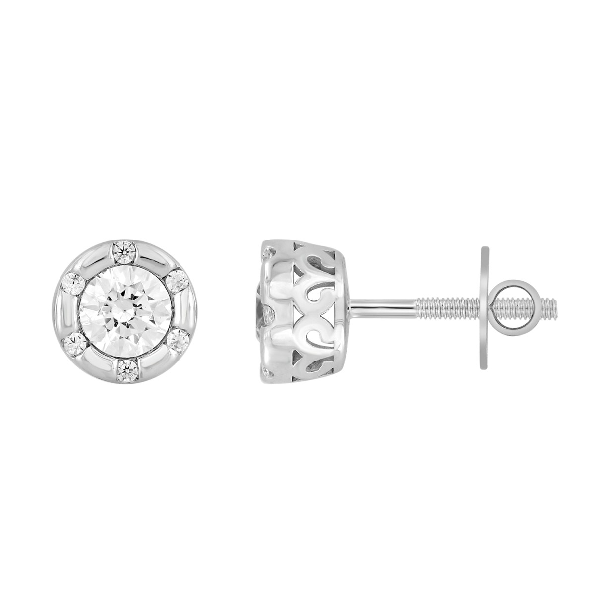 14K WHITE GOLD 3/4CT ROUND DIAMOND LADIES EARRINGS 