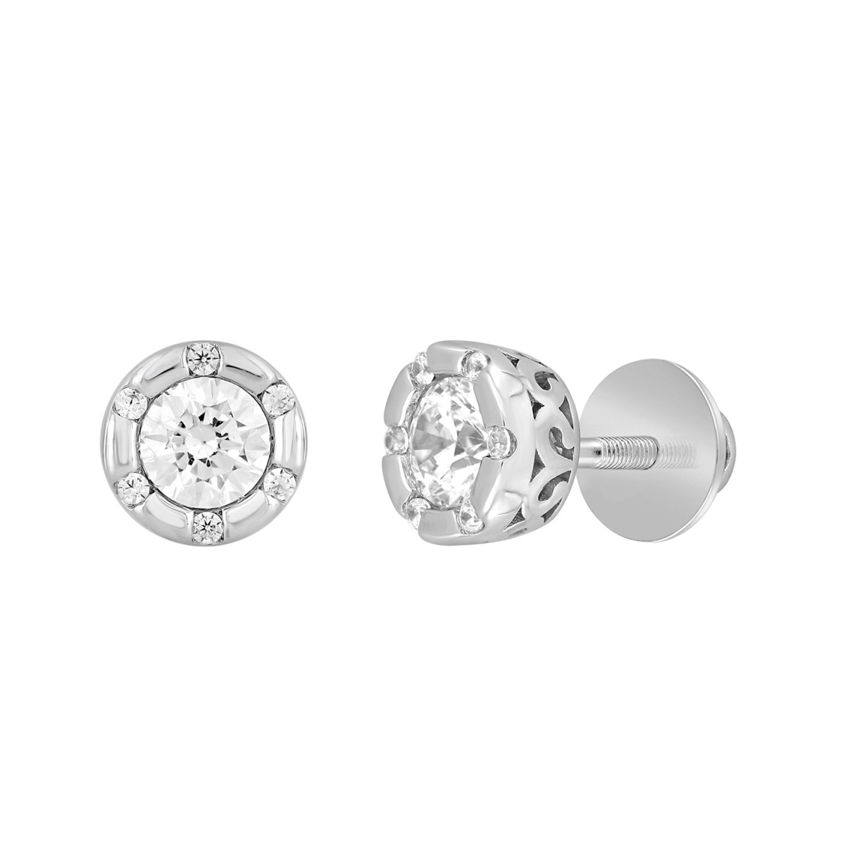 14K WHITE GOLD 3/4CT ROUND DIAMOND LADIES EARRINGS 