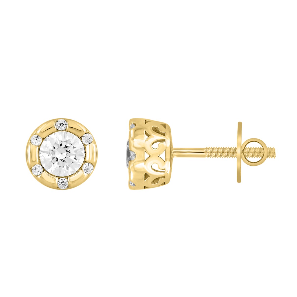 14K YELLOW GOLD 3/4CT ROUND DIAMOND LADIES EARRINGS 