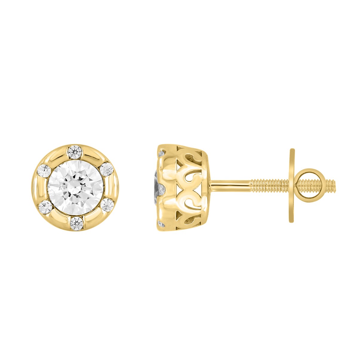 14K YELLOW GOLD 3/4CT ROUND DIAMOND LADIES EARRINGS 