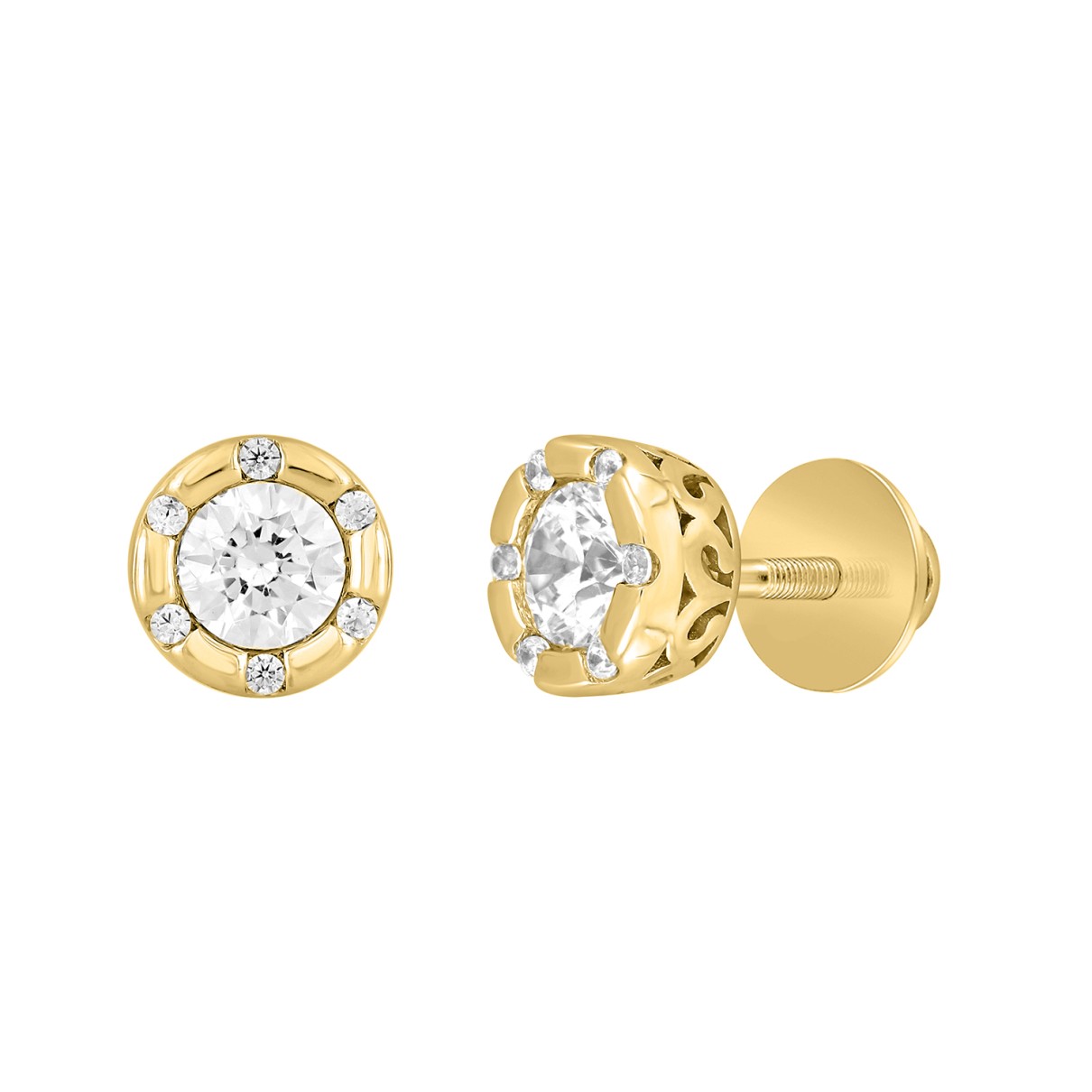 14K YELLOW GOLD 3/4CT ROUND DIAMOND LADIES EARRINGS 