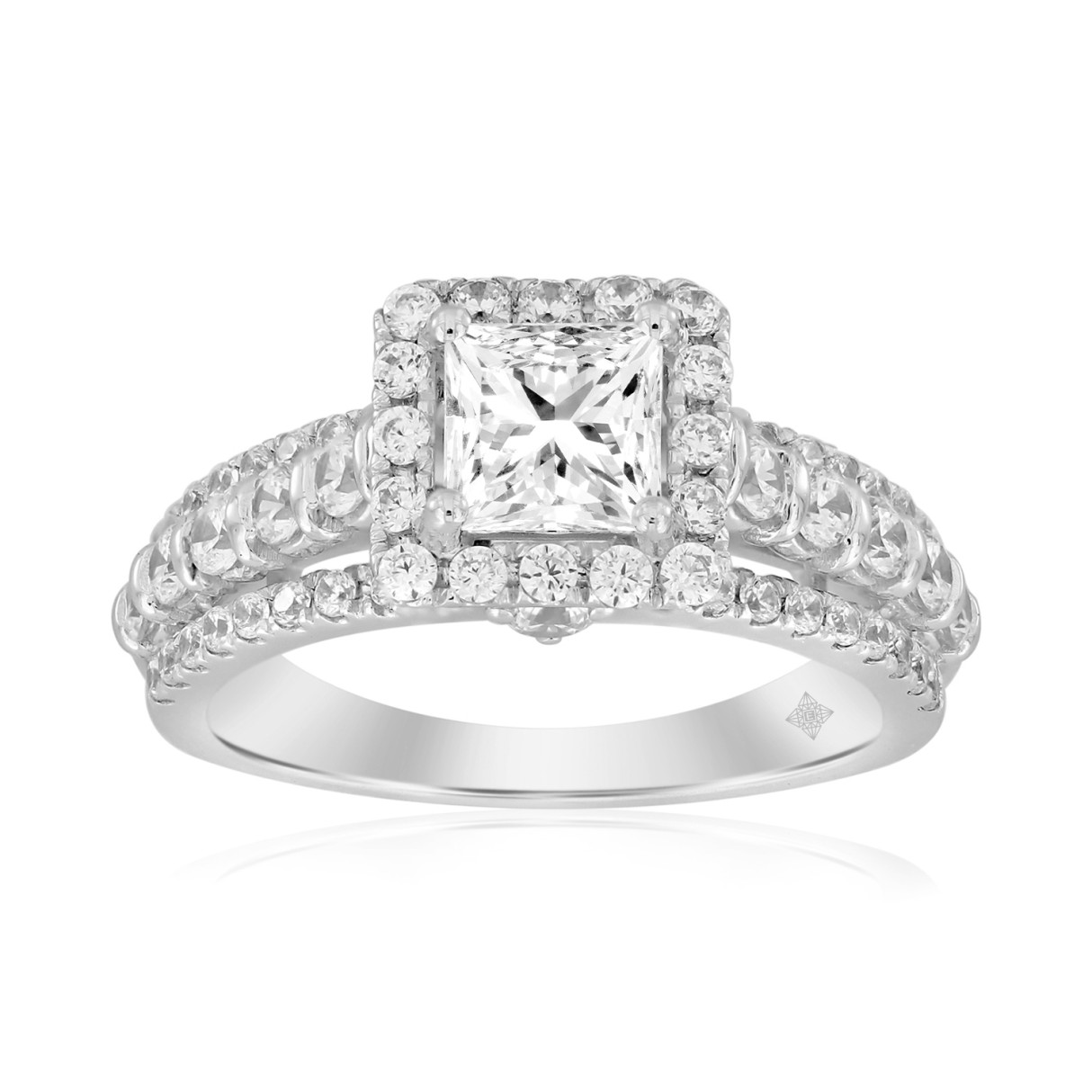 14K WHITE GOLD 2CT ROUND/PRINCESS DIAMOND LADIES RING (CENTER STONE PRINCESS DIAMOND 1CT )