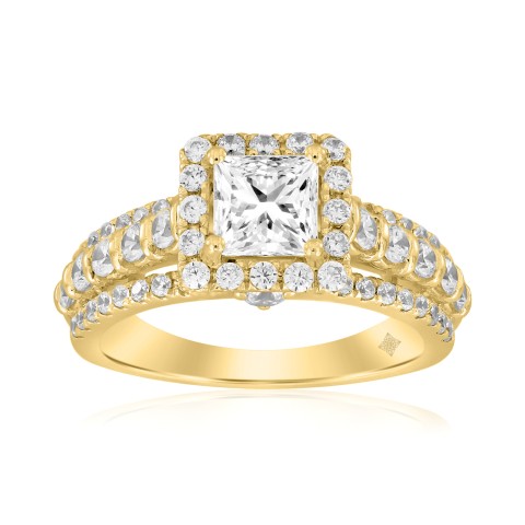 14K YELLOW GOLD 2CT ROUND/PRINCESS DIAMOND LADIES RING (CENTER STONE PRINCESS DIAMOND 1CT )