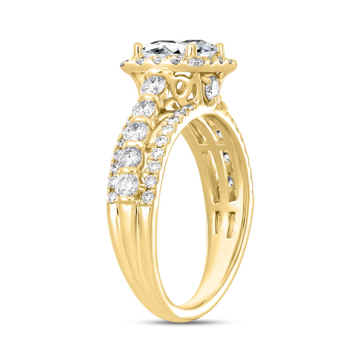 14K YELLOW GOLD 2CT ROUND/PRINCESS DIAMOND LADIES RING (CENTER STONE PRINCESS DIAMOND 1CT )