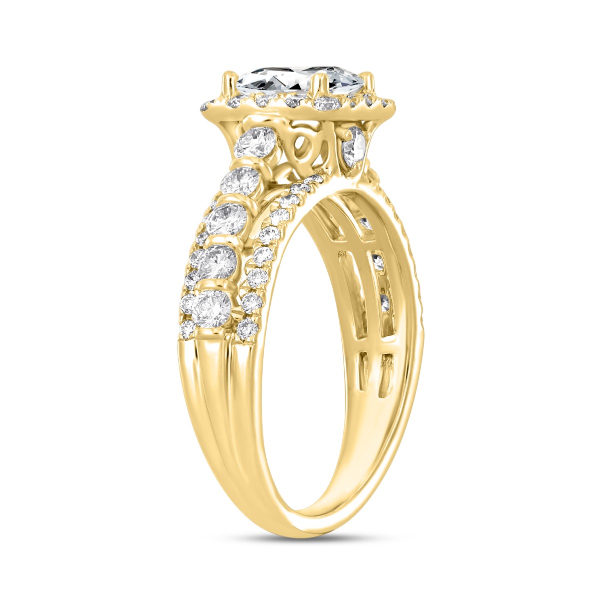 14K YELLOW GOLD 2CT ROUND/PRINCESS DIAMOND LADIES RING (CENTER STONE PRINCESS DIAMOND 1CT )