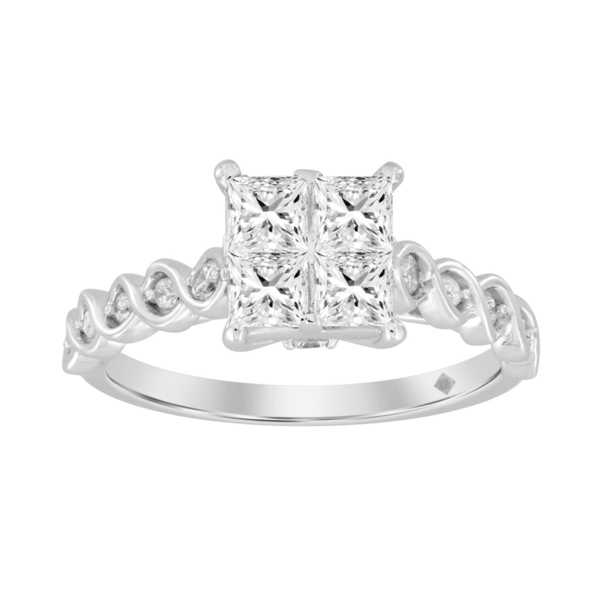 14K WHITE GOLD 1CT ROUND/PRINCESS DIAMOND LADIES R...