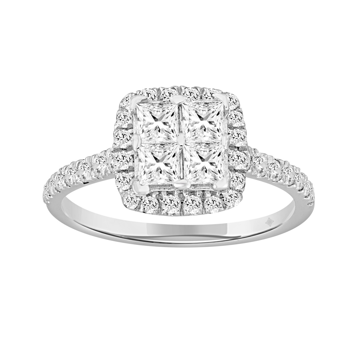 14K WHITE GOLD 1 1/4CT ROUND/PRINCESS DIAMOND LADIES RING