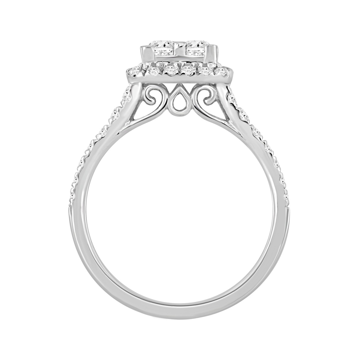 14K WHITE GOLD 1 1/4CT ROUND/PRINCESS DIAMOND LADIES RING