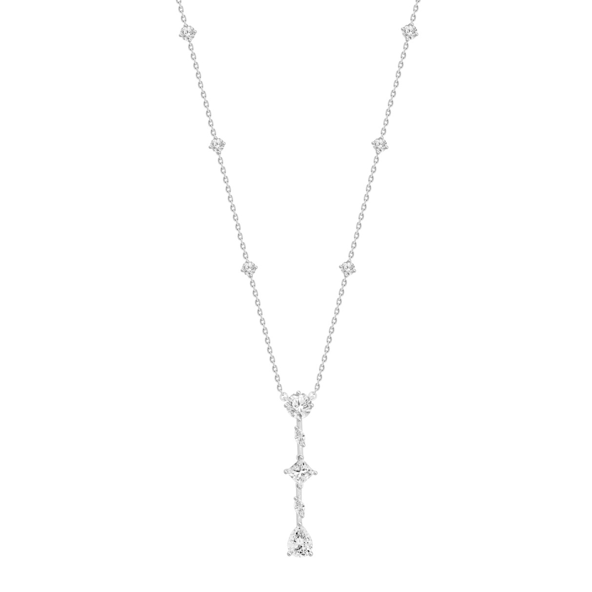 LADIES NECKLACE 3 1/2CT ROUND/MARQUISE/PEAR DIAMOND 14K WHITE GOLD