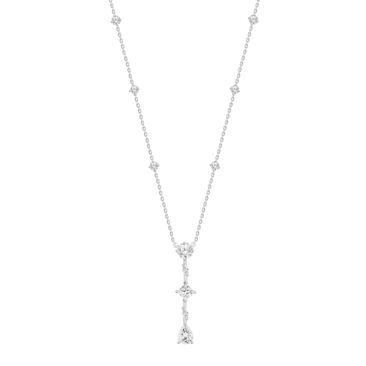 LADIES NECKLACE 3 1/2CT ROUND/MARQUISE/PEAR DIAMOND 14K WHITE GOLD